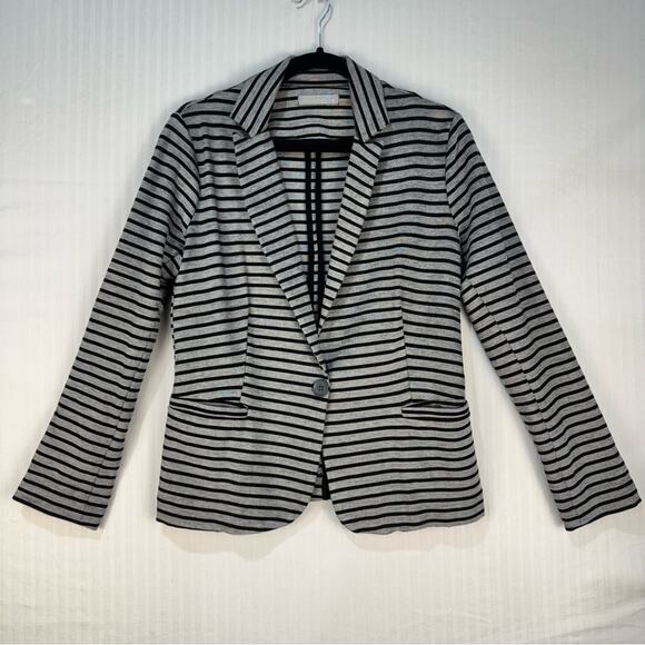 Olivia Moon Striped Black/Gray Stretch Knit Blazer Jacket Women's Size Medium - Picture 1 of 8